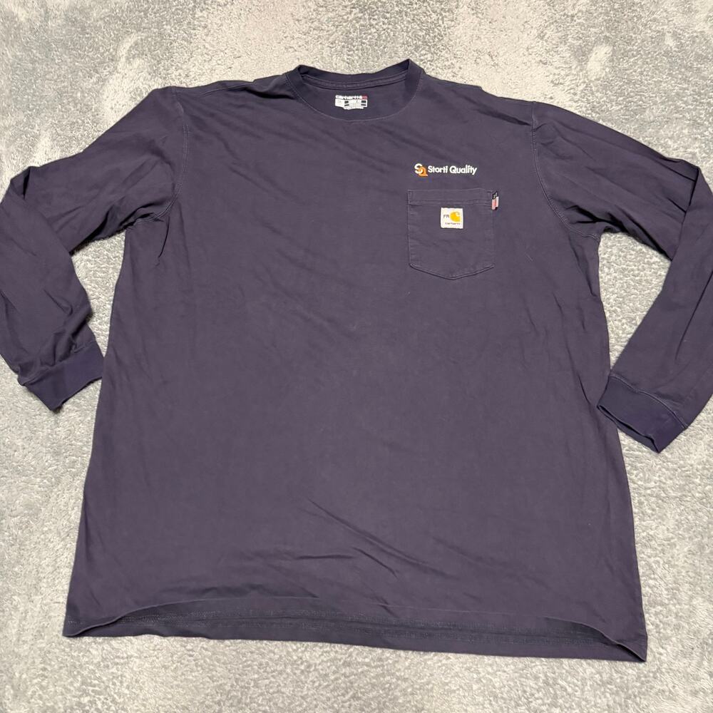 Carhartt Shirt Mens XXL Tall Fire Resistant Loose Fit Blue Pocket Long sleeve